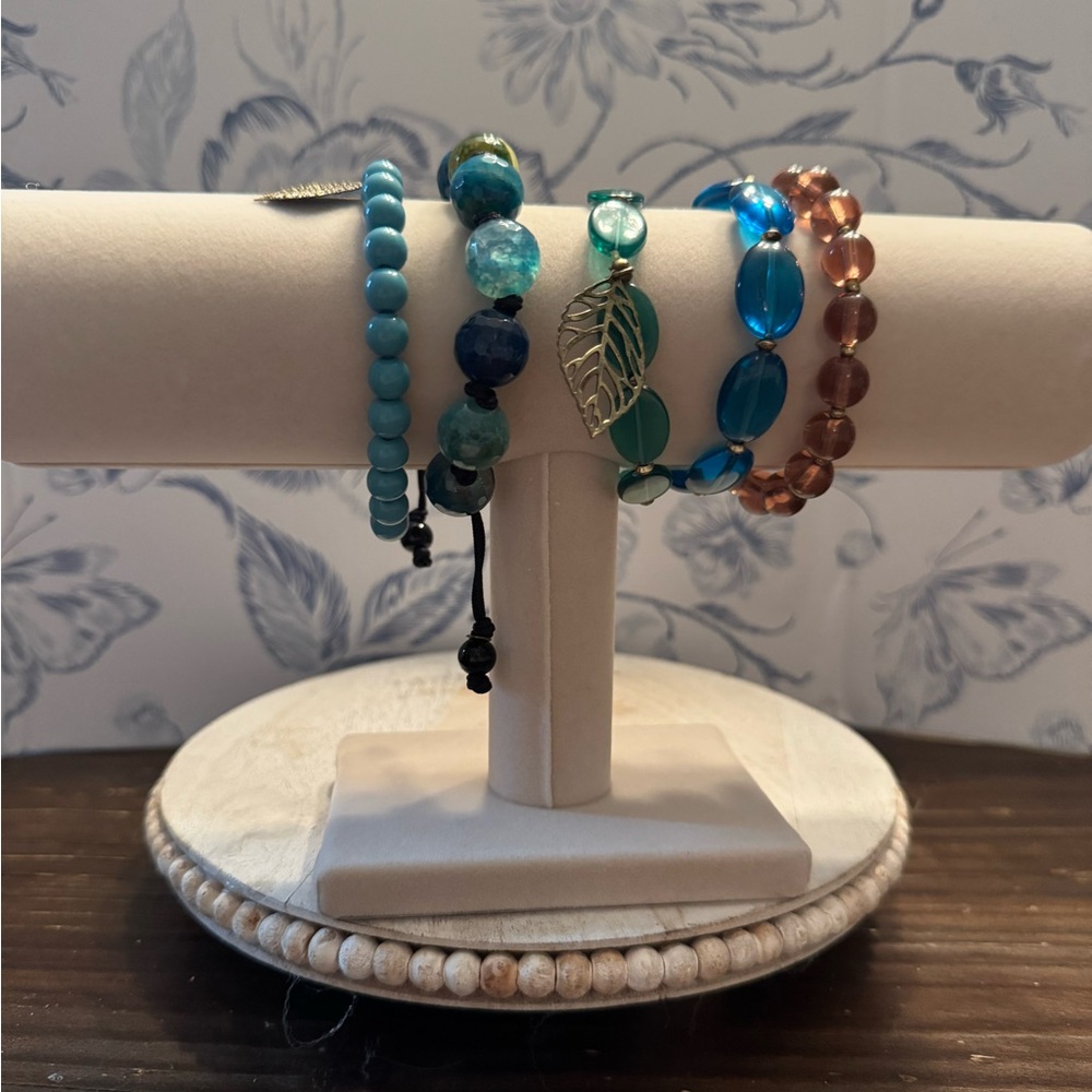 Elegant Beaded Bracelet Set - Blue, Green, Brown